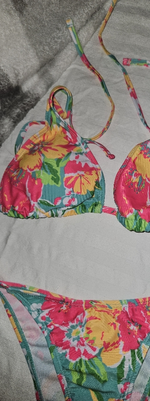 Floral Tie-String Bikini Top and Bottom - Pink, Yellow, Green